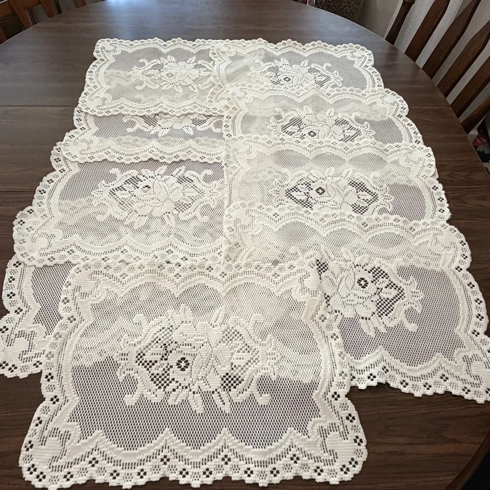 Vintage Ivory Lace Placemats Set Of 9 Floral Filet Lace Cottagecore Farmhouse